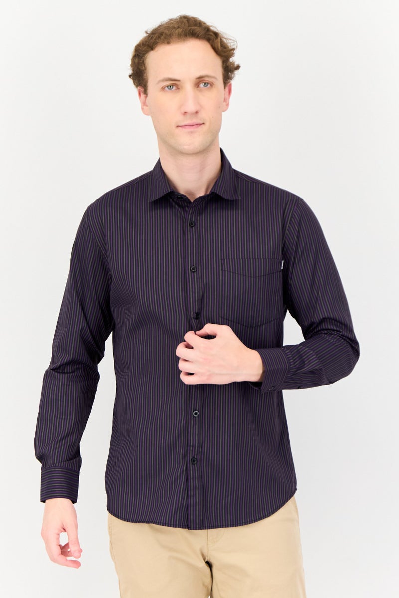Kenneth Cole Men Slim Fit Stripe Long Sleeves Casual Shirt, Multicolor - Image 1