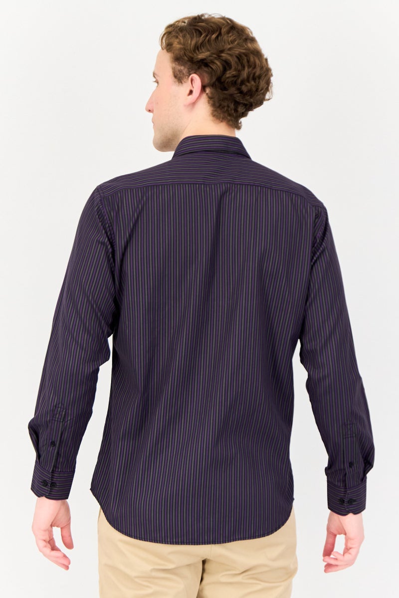 Kenneth Cole Men Slim Fit Stripe Long Sleeves Casual Shirt, Multicolor - Image 4