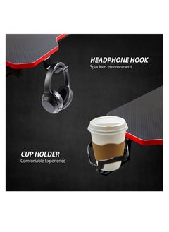 Bonita Carbon Fiber Gaming Desk with LED Light, Cup Holder, and Headphone Hook - Ultimate PC Gaming Workstation and Office Desk (1.4 METER)  - Image 4