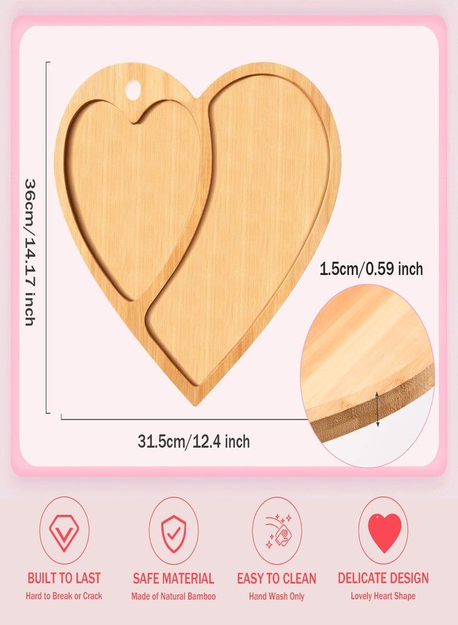 AWIZOM Valentine's Day Serving Platters Heart Shape Charcuterie Board with Hole Decorative Bamboo Serving Tray Wooden Snack Dish Plate for Mother's Day Wedding Housewarming Present,14.17x12.4x0.59" - Image 2