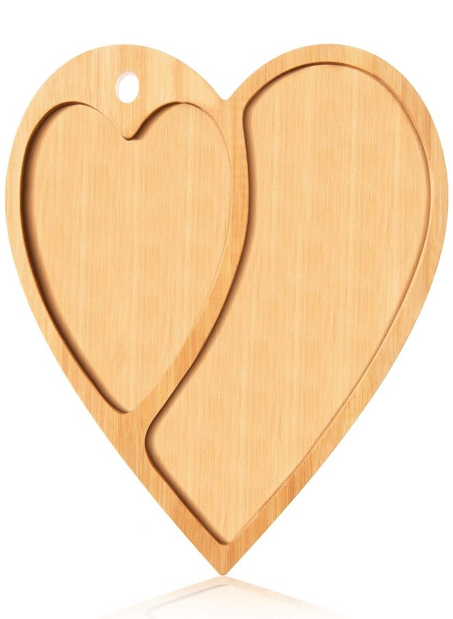 AWIZOM Valentine's Day Serving Platters Heart Shape Charcuterie Board with Hole Decorative Bamboo Serving Tray Wooden Snack Dish Plate for Mother's Day Wedding Housewarming Present,14.17x12.4x0.59" - Image 1