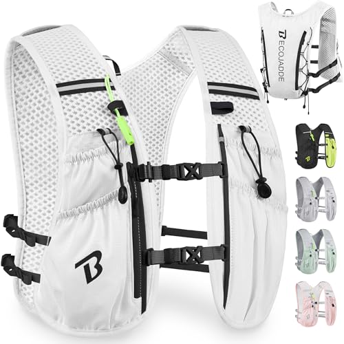 BECOJADDE Running Vest Hydration Backpack for Men Women 5L Lightweight Running Backpack Hydration Pack for Marathon Trail Cycling Hiking Jogging White - Image 1