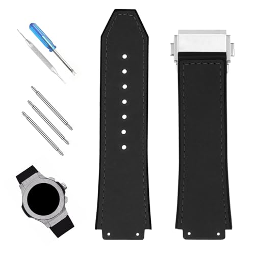 XIW Compatible for 19mm 25mm 22mm Hublot Big Bang Leather Frosted Watch Band With Stainless Steel Buckle Replacement for men Silicone Wirstband Strap women Bracelet Black - Image 1