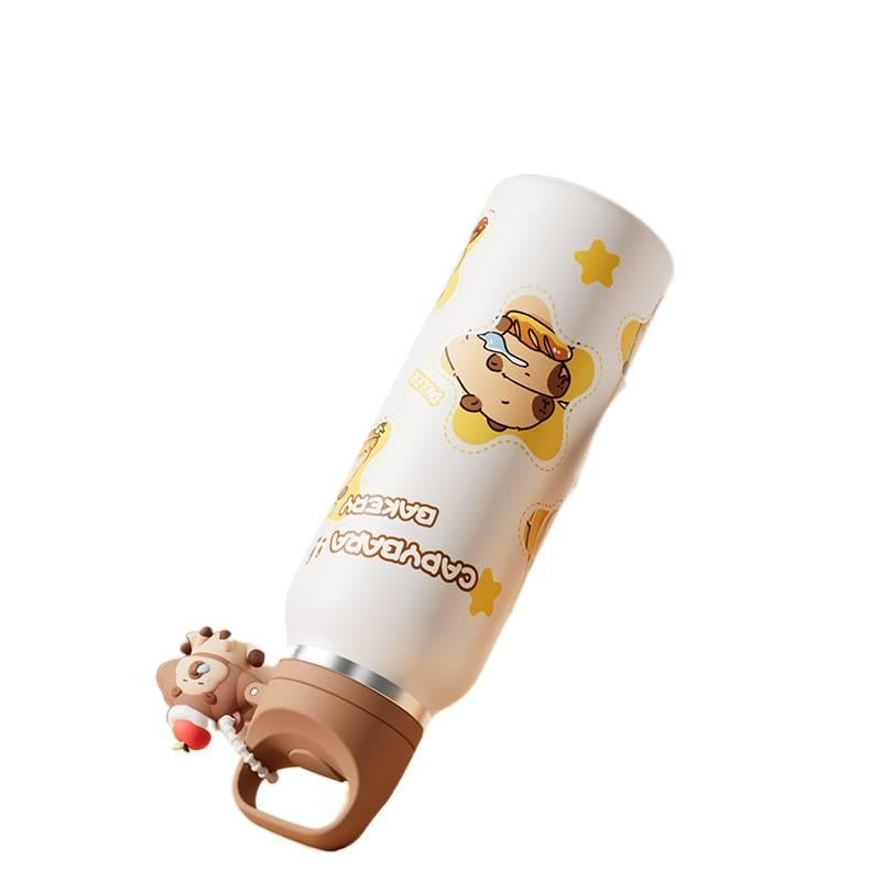 قارورة مياه للأطفال بغطاء بشفاط وغطاء بفتح زر من ستانلس ستيل باللون الوردي - 1200 ml مع غطاء بقشة من الستانلس ستيل - NADI - Image 4
