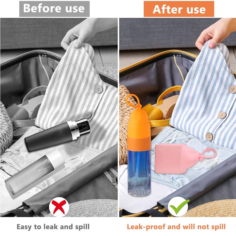 May Create ® 8Pcs Elastic Sleeves for Leak Proofing Travel Bottle Covers for Toiletries, Reusable Silicone Travel Container Sleeves with Pull Handle for Shampoo Lotion Leakproof Luggage Accessories - Image 4