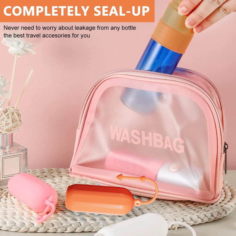 May Create ® 8Pcs Elastic Sleeves for Leak Proofing Travel Bottle Covers for Toiletries, Reusable Silicone Travel Container Sleeves with Pull Handle for Shampoo Lotion Leakproof Luggage Accessories - Image 5