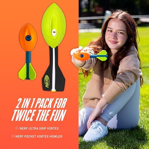 Franklin Sports NERF Vortex Foam Football Dual Power Pack - NERF Ultra Grip + Pocket Vortex Set - Perfect Kids Toy for Pool + Beach Football Fun - Indoor + Outdoor Ball Toy for Kids - Image 2