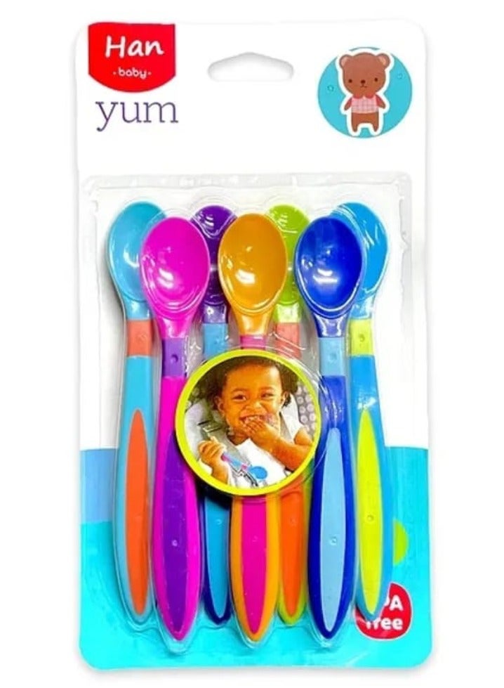 هان مجموعة ملاعق تغذية الأطفال من 7 قطع - ملاعق سيليكون ناعمة الرأس وخالية من مادة BPA للرضع والأطفال الصغار - لطيفة على اللثة، تصميم سهل الإمساك - Image 1