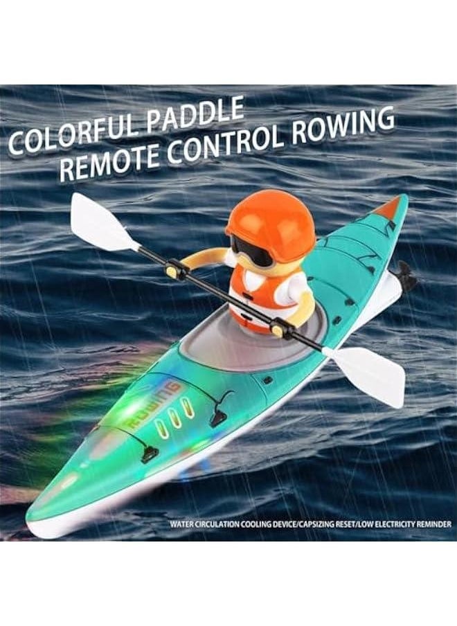 RC Boat for Kids, Remote Control Boat with LED Lights, 2.4GHz Simulated RC Kayak Boat with Paddle for Lake River Pool and Bathtub, Balance Water Toys for Boys and Girls (Green)  - Image 2