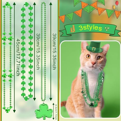 JULBEAR 30 pcs St. Patrick's Day Necklaces, Green Shamrock Clover Metallic Beaded Necklaces for St. Patrick's Day Mardi Gras Party Favors Supplies Irish Holiday Decorations（3 Style） - Image 4