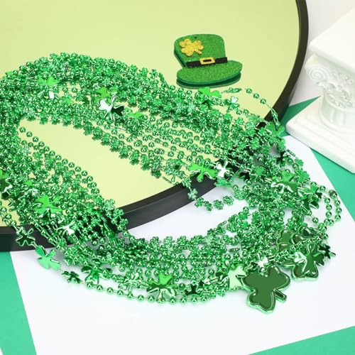 JULBEAR 30 pcs St. Patrick's Day Necklaces, Green Shamrock Clover Metallic Beaded Necklaces for St. Patrick's Day Mardi Gras Party Favors Supplies Irish Holiday Decorations（3 Style） - Image 5