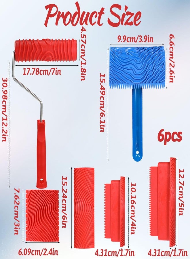 YQQYG 6 Pcs Woodgrain Tool, Soft Rubber Wood Graining Tool with Handle, Natural Woodgrain Maker for Wall Room Art Paint Decoration - Image 2