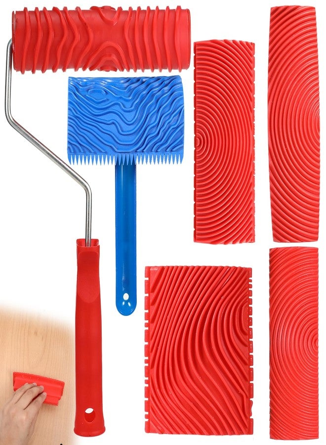 YQQYG 6 Pcs Woodgrain Tool, Soft Rubber Wood Graining Tool with Handle, Natural Woodgrain Maker for Wall Room Art Paint Decoration - Image 1