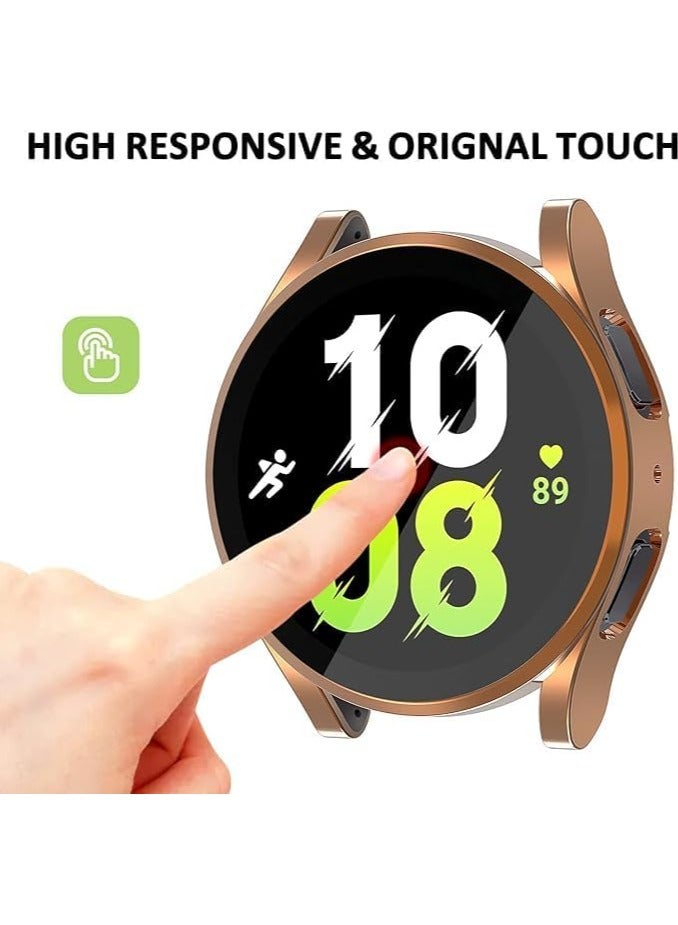 ELMO3EZZ متوافق مع حافظة حماية شاشة Samsung Galaxy Watch 5 44 مم/ 40 مم، غطاء حماية ناعم مطلي بمادة TPU لحماية مقاومة الخدش (ذهبي وردي) - Image 3