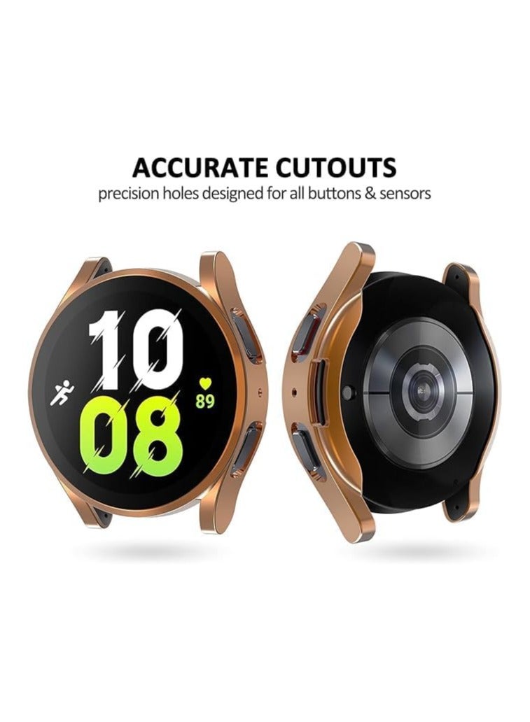 ELMO3EZZ متوافق مع حافظة حماية شاشة Samsung Galaxy Watch 5 44 مم/ 40 مم، غطاء حماية ناعم مطلي بمادة TPU لحماية مقاومة الخدش (ذهبي وردي) - Image 4