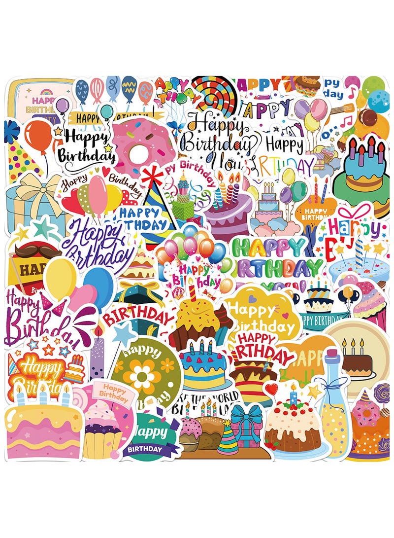 ORAINBOW 50Pcs Happy Birthday Stickers Birthday Blessing Stickers Birthday Cake Stickers for Water Bottles Birthday Party Decal Gifts for Kids Men and Women - Image 1