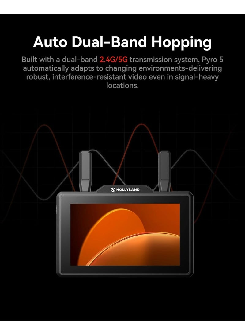 Hollyland Pyro 5 Wireless Video Transmitter Receiver and 5.5 Inch Camera Field Monitor HDMI SDI 1300ft Range 60ms Latency Dual Band Auto Hopping with Waveform LUTs Recording Vector Scope - Image 4