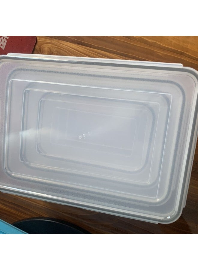 Preservation Box Plastic Round Rectangular Square Set Lunch Box Honeycomb Sealed Leakproof Buckle Daily Kitchen Utensils-Specifications:Rectangular Four-piece Gray Silicone Seal Ring  - Image 1