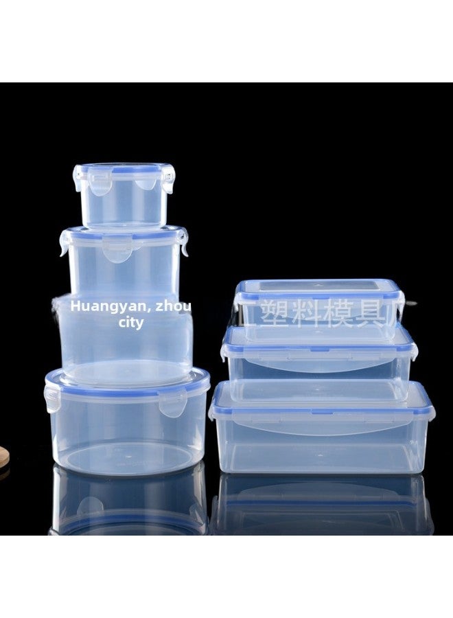 Preservation Box Plastic Round Rectangular Square Set Lunch Box Honeycomb Sealed Leakproof Buckle Daily Kitchen Utensils-Specifications:Rectangular Four-piece Gray Silicone Seal Ring  - Image 2