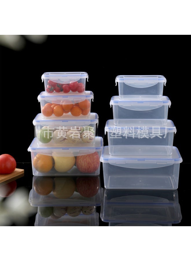 Preservation Box Plastic Round Rectangular Square Set Lunch Box Honeycomb Sealed Leakproof Buckle Daily Kitchen Utensils-Specifications:Rectangular Four-piece Gray Silicone Seal Ring  - Image 3