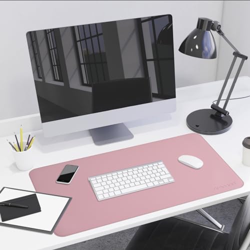 AROPANA Vegan Leather Desk Mat | Large Reversible Mouse Pad & Computer Table Protector | Dual-Side Waterproof Extended Laptop Pad with Edge-Stitched Design (70x35CM, Purple and Pink) - Image 2