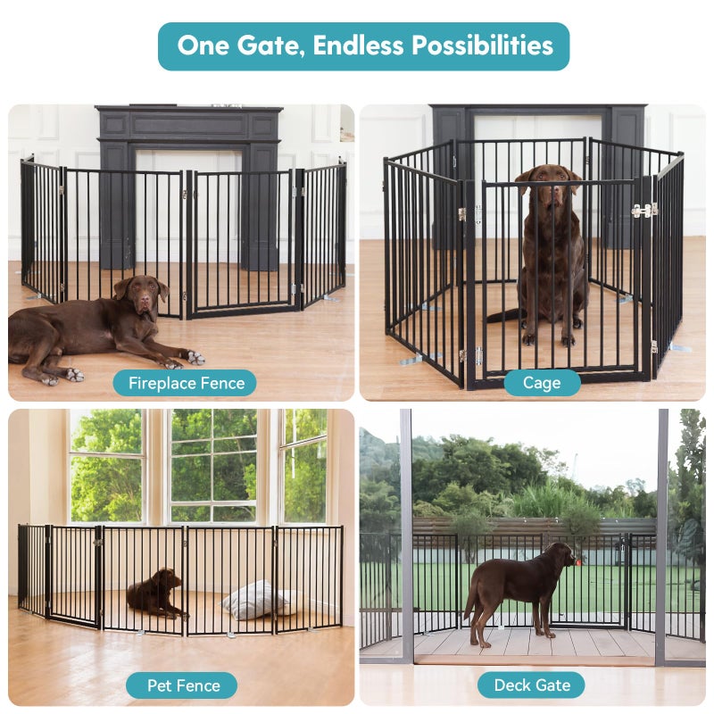 No Pawblems Free Standing Dog Gate with Door, 30'' Tall Foldable Dog Fence for Indoor & Outdoor, Up to 78 Inch Extra Wide Puppy Gate for Stairs, Hallways, Doorways, Deck, Yard (Black, 3 Panels) - Image 5