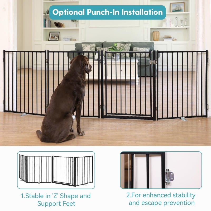 No Pawblems Free Standing Dog Gate with Door, 30'' Tall Foldable Dog Fence for Indoor & Outdoor, Up to 78 Inch Extra Wide Puppy Gate for Stairs, Hallways, Doorways, Deck, Yard (Black, 3 Panels) - Image 4