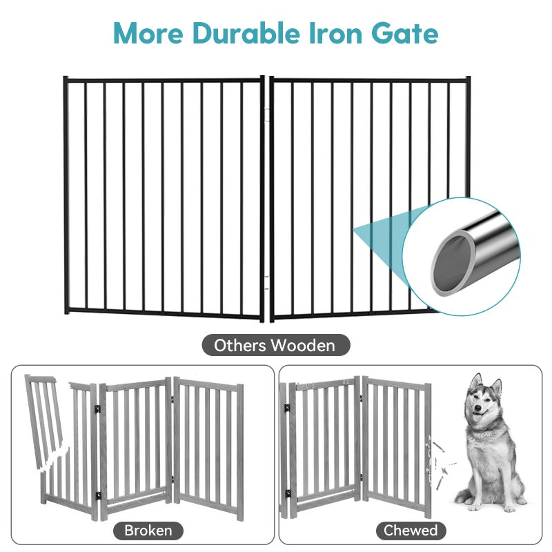 No Pawblems Free Standing Dog Gate with Door, 30'' Tall Foldable Dog Fence for Indoor & Outdoor, Up to 78 Inch Extra Wide Puppy Gate for Stairs, Hallways, Doorways, Deck, Yard (Black, 3 Panels) - Image 2
