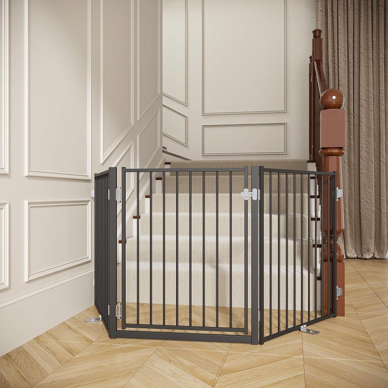 No Pawblems Free Standing Dog Gate with Door, 30'' Tall Foldable Dog Fence for Indoor & Outdoor, Up to 78 Inch Extra Wide Puppy Gate for Stairs, Hallways, Doorways, Deck, Yard (Black, 3 Panels) - Image 1