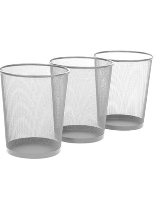 AKDC Small Cylinder Trash Can for Home or Office, 6 Gallon Mesh Round Bins, Lightweight, Steel Wastebasket Set for Garbage or Recycle, 3-Pack, (Multicolor) Black&Silver