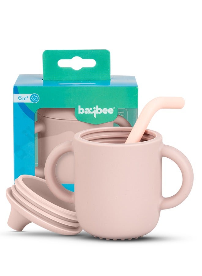 BAYBEE Baby BPA-Free Silicone Sipper Cup Drinking Training Anti Spill Sippy Cup with Silicone Straw & Lid for BabyToddler Spill Proof Non-Slip Twin Handles Spout Cup for Infants Kids 6+ Months Pink - Image 1