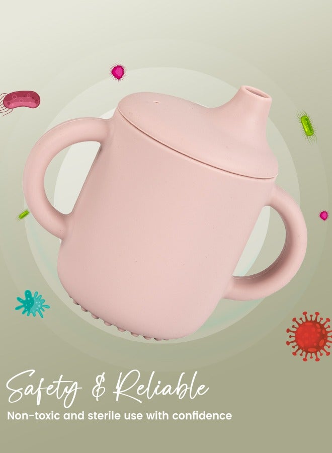 BAYBEE Baby BPA-Free Silicone Sipper Cup Drinking Training Anti Spill Sippy Cup with Silicone Straw & Lid for BabyToddler Spill Proof Non-Slip Twin Handles Spout Cup for Infants Kids 6+ Months Pink - Image 4
