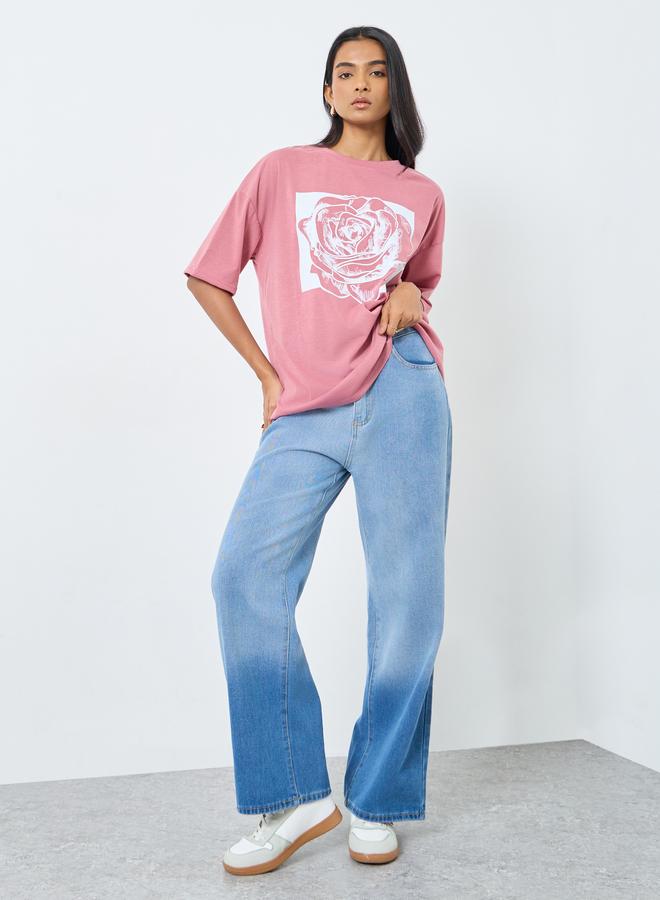 Take Two Graphic Print Short Sleeve Oversized T-Shirt - Image 1