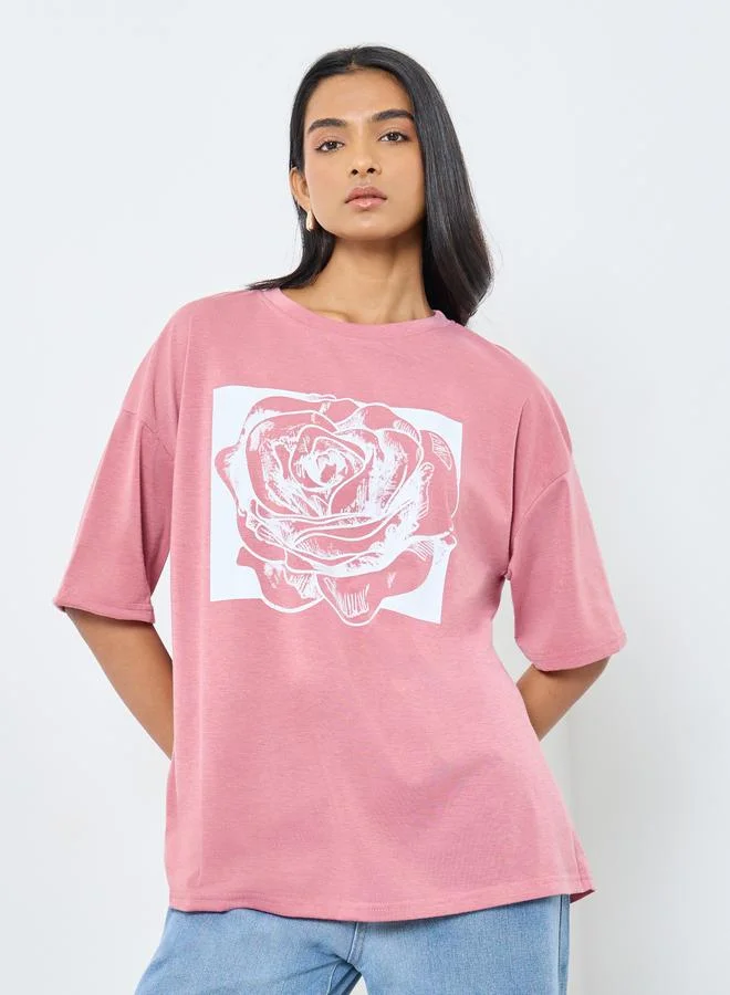 تايك تو Take Two Graphic Print Short Sleeve Oversized T-Shirt