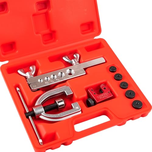 Esakoya Brake Line Flaring Tool Kit with 5 Adapters, Flare Tool Kit with 45 Degrees, Double & Single Flaring Tool Kit for Brake Line, Brass Tubing, Copper and Aluminum - Image 1
