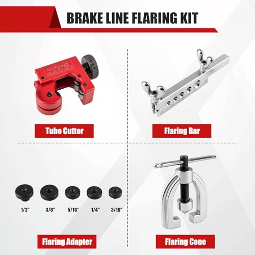 Esakoya Brake Line Flaring Tool Kit with 5 Adapters, Flare Tool Kit with 45 Degrees, Double & Single Flaring Tool Kit for Brake Line, Brass Tubing, Copper and Aluminum - Image 2