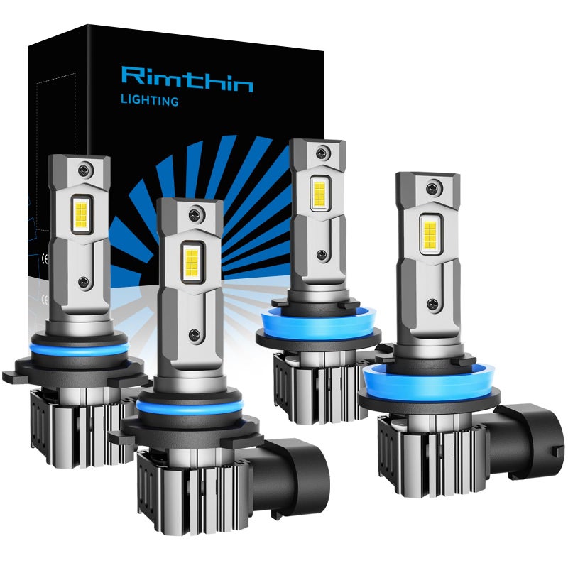 rimthin H11 9005 Bulbs Combo, 6000K White H9/H8/HB3 Fog Bulbs, Plug and Play, Pack of 4 - Image 1