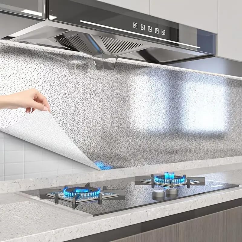 sia SIA VENDORS Kitchen Backsplash Stickers Wallpaper, 24 x 48 Inch Kitchen Stickers, Self Adhesive Kitchen Aluminum Foil Stickers, Oil Proof Wallpaper Cuttable Wall Sticker, Waterproof Wall Sticker - Image 1