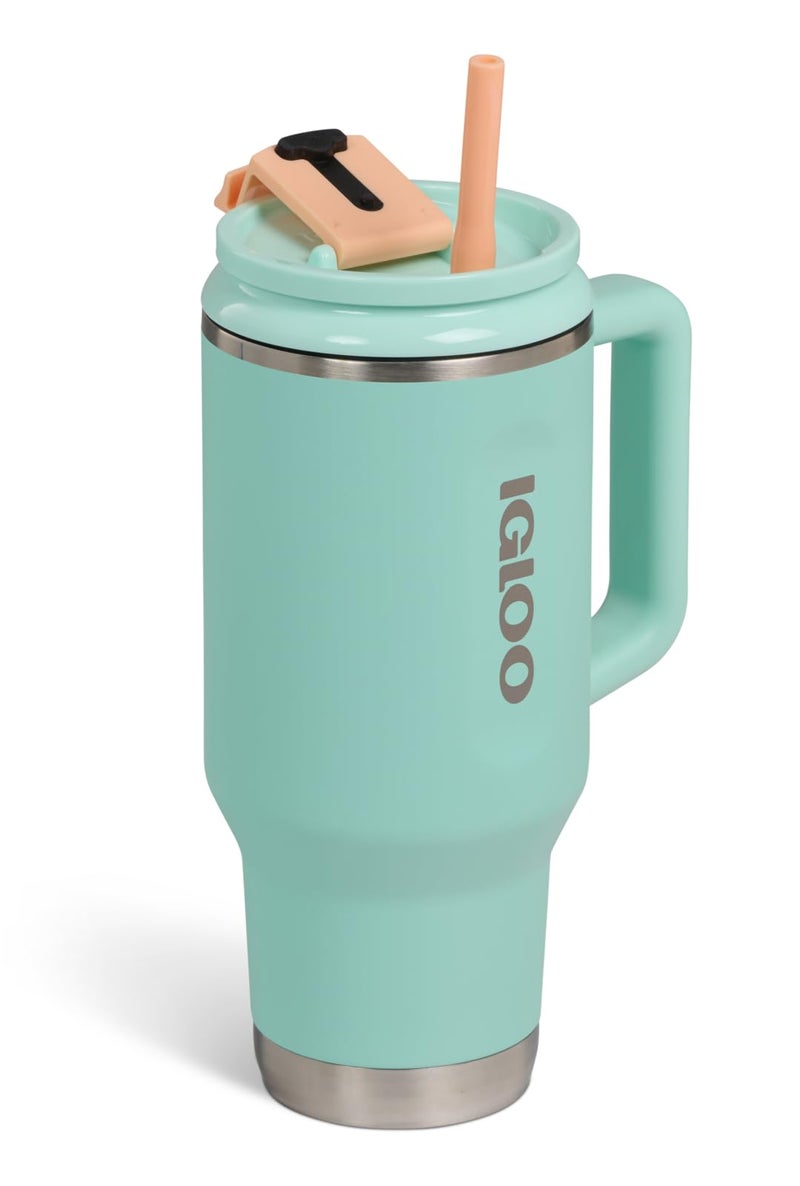 Igloo 32 oz Tumbler with Handle Reusable Travel Mug Stainless Steel Insulated Hydration Cup for Hot Cold Beverages Seafoam - Image 2