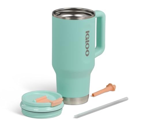 Igloo 32 oz Tumbler with Handle Reusable Travel Mug Stainless Steel Insulated Hydration Cup for Hot Cold Beverages Seafoam - Image 3