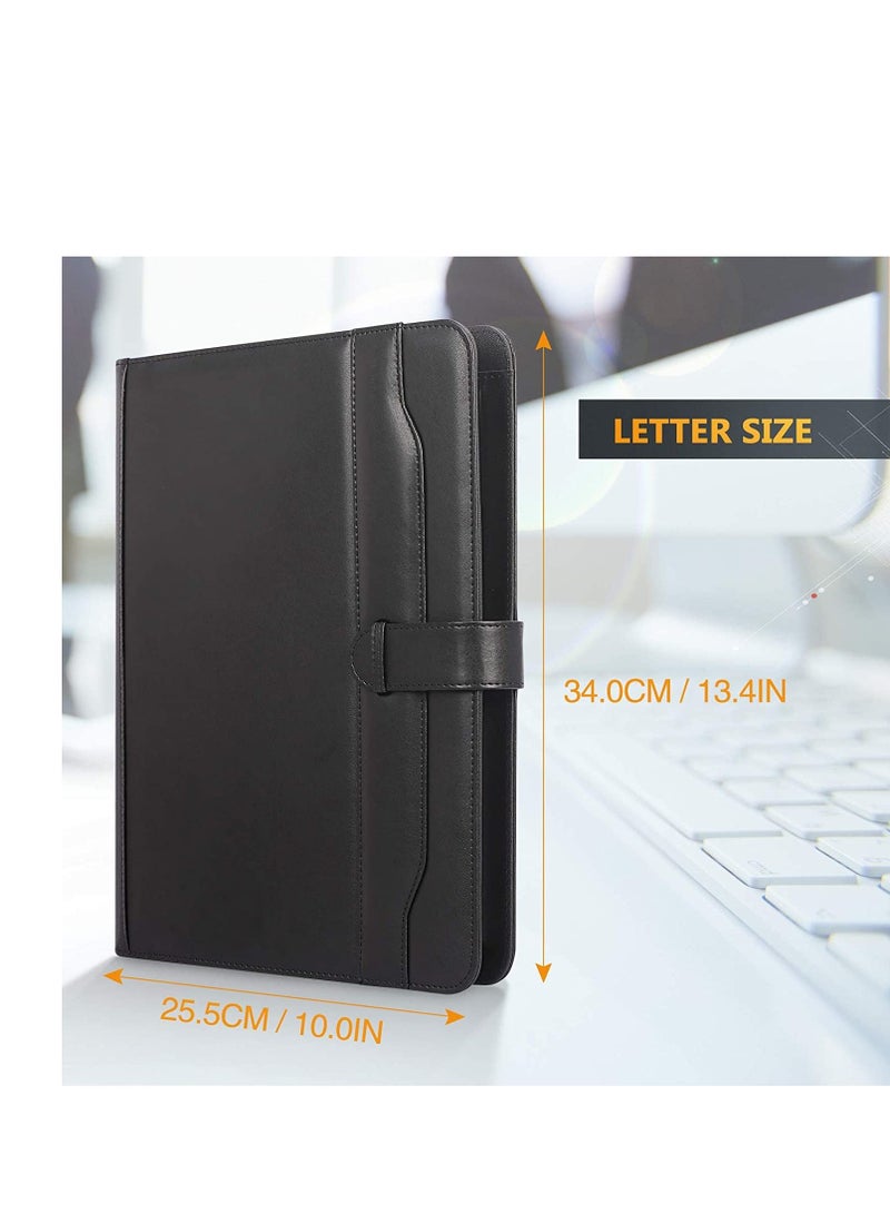 SYOSI Portfolio Folder PU Leather Multifunctional Business Document Organizer Card Storage Letter Size Clipboard with Legal Pad for Interview Conference Presentation Paperwork Black  - Image 2