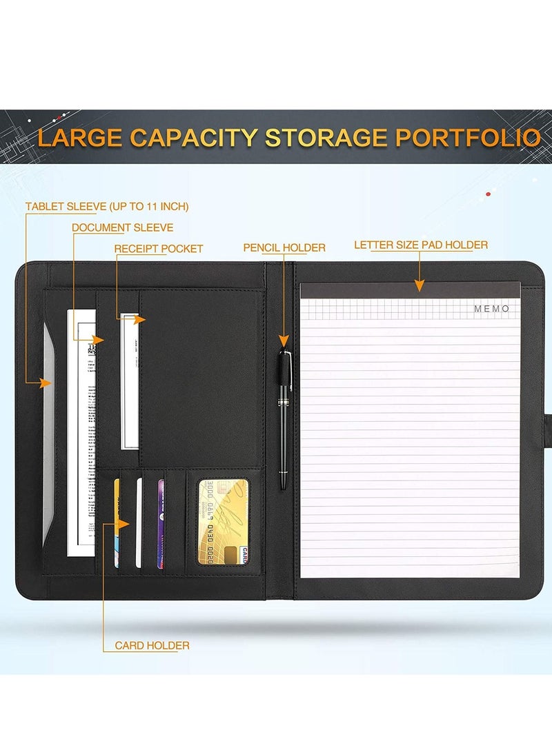 SYOSI Portfolio Folder PU Leather Multifunctional Business Document Organizer Card Storage Letter Size Clipboard with Legal Pad for Interview Conference Presentation Paperwork Black  - Image 5