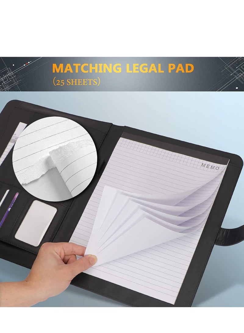 SYOSI Portfolio Folder PU Leather Multifunctional Business Document Organizer Card Storage Letter Size Clipboard with Legal Pad for Interview Conference Presentation Paperwork Black  - Image 3