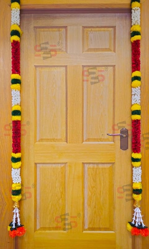 S2S Artificial Fabric Flower Gulshan Ladi Strings (Pack of 2) | Wedding Decorations | Perfect for Diwali, Ganpati & Pooja, Temple, Mandir Decoration - 4.5 Feet Ladi (RED) - Image 1