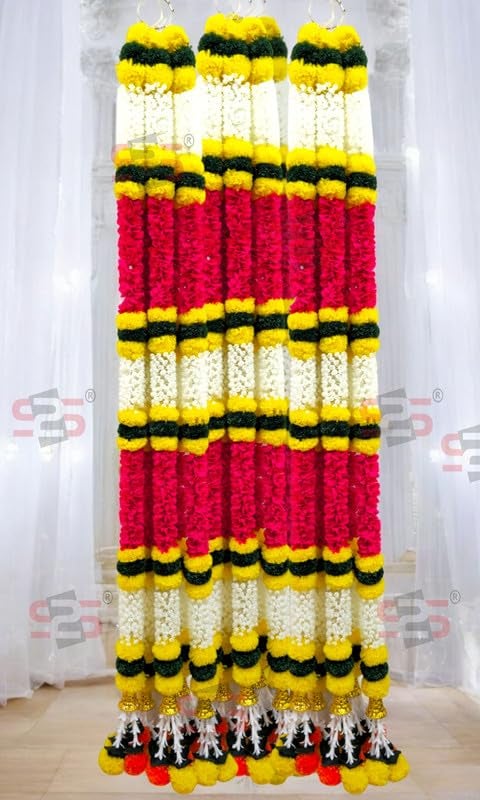 S2S Artificial Fabric Flower Gulshan Ladi Strings (Pack of 2) | Wedding Decorations | Perfect for Diwali, Ganpati & Pooja, Temple, Mandir Decoration - 4.5 Feet Ladi (RED) - Image 2