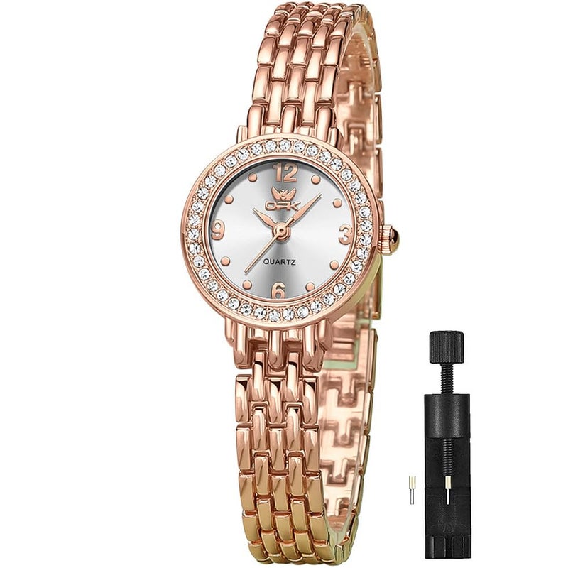 OPK Watch for Women White Rose Gold Fashion Diamond Wrist Watches for Girls Ladies Female Analog Quartz Stainless Steel Waterproof - Image 2