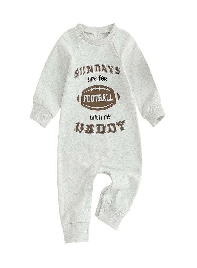 Lenjindjer Baby Boy Football Clothes Sundays Are For Football with My Daddy Long Sleeve Jumpsuit Newborn Fall Rugby Playsuit (Gray, 0-3 Months) - Image 1