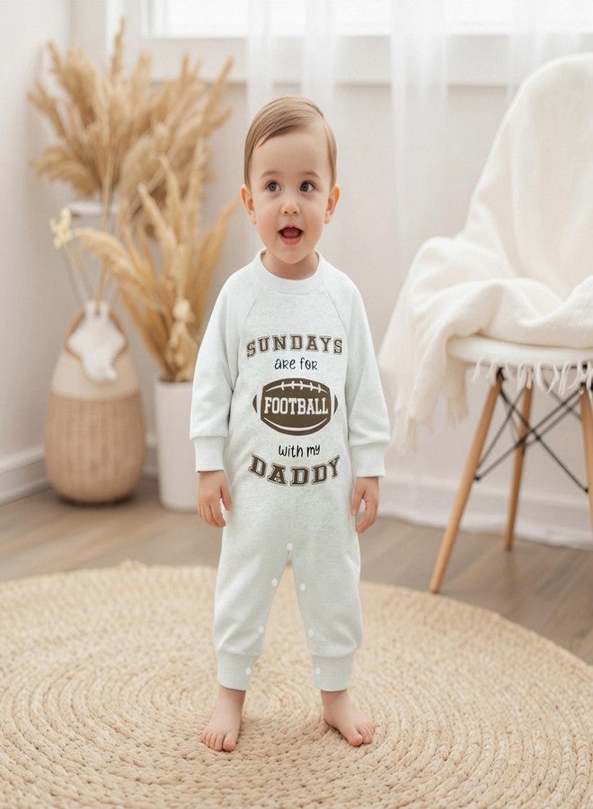 Lenjindjer Baby Boy Football Clothes Sundays Are For Football with My Daddy Long Sleeve Jumpsuit Newborn Fall Rugby Playsuit (Gray, 0-3 Months) - Image 3