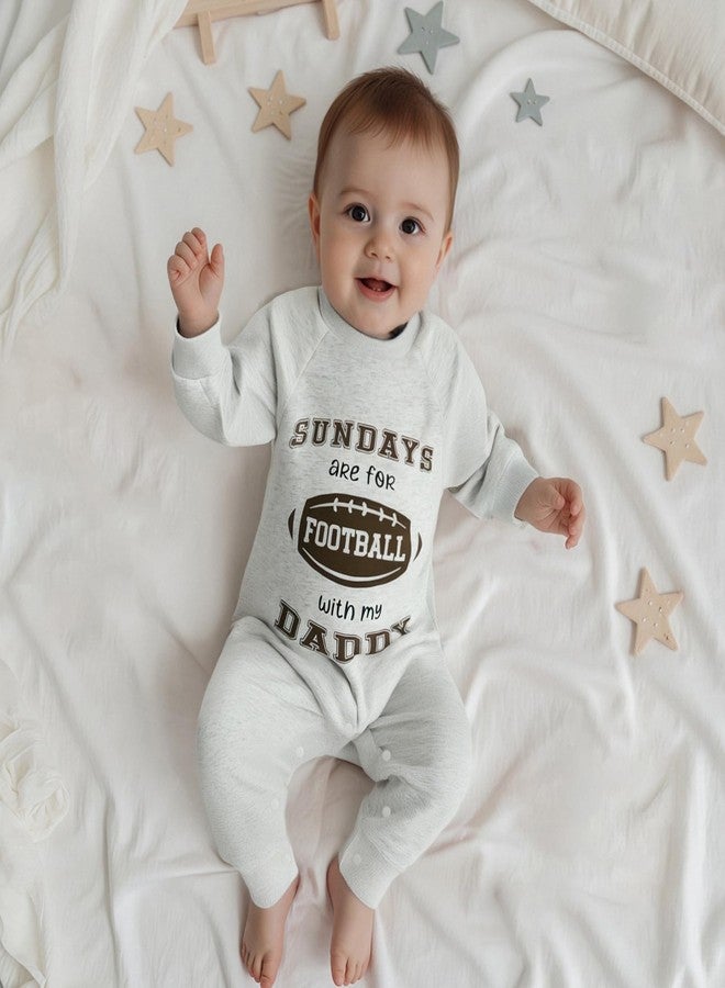 Lenjindjer Baby Boy Football Clothes Sundays Are For Football with My Daddy Long Sleeve Jumpsuit Newborn Fall Rugby Playsuit (Gray, 0-3 Months) - Image 2