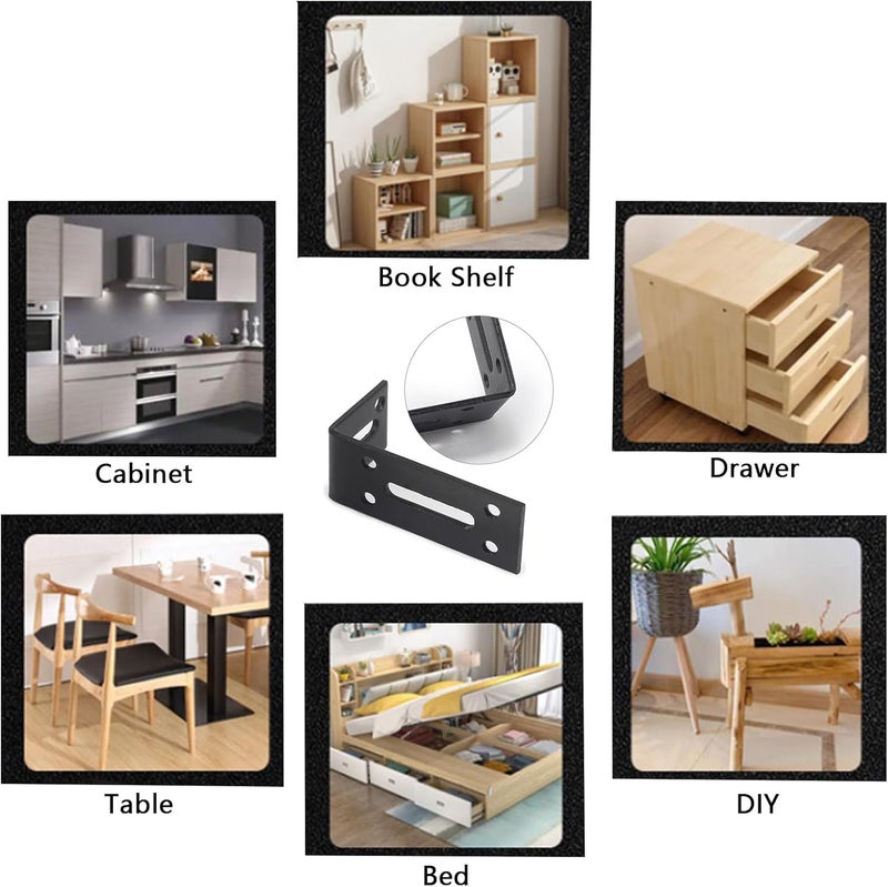 4 قطع دعامة L سوداء مشقوقة قابلة للتعديل دعامة زاوية على شكل L مع فتحة دعامات زاوية قائمة قابلة للتعديل معدنية ثقيلة الخدمة موصل بزاوية 90 درجة قابل للانزلاق مشقوق 120×40×60 مم / 4.72×1.57×2.36 بوصة - Image 5